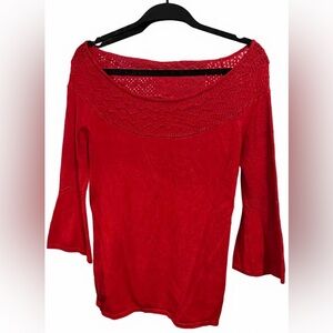 Candie’s- Deep Red Knit Top Scoop Neckline w/Bell Sleeves- Large